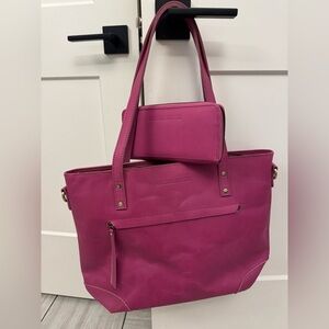 Magenta Leather Tote and Wallet Set
